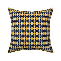 diagonal checkered diamonds yellow on blue