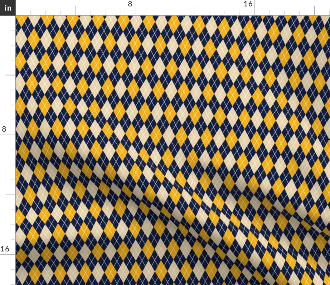 diagonal checkered diamonds yellow on blue