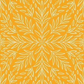 Large Sunburst Botanical Damask Yellow Wallpaper
