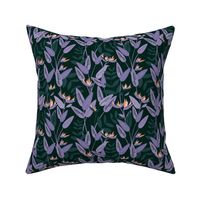 Tropical birds of paradise garden exotic island leaves and flowers hawaii design lilac purple pine green peach blush