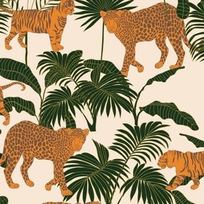 Tigers and Jungle Palms on Cream