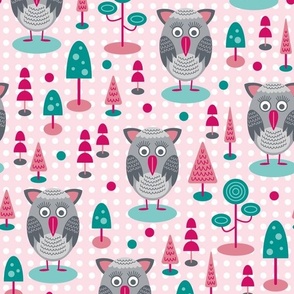 Owls and Trees (Berry and Teal)