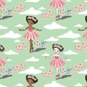 All Ballerina Girls Dance Together clouds flowers green grass tutu girl dress fabric