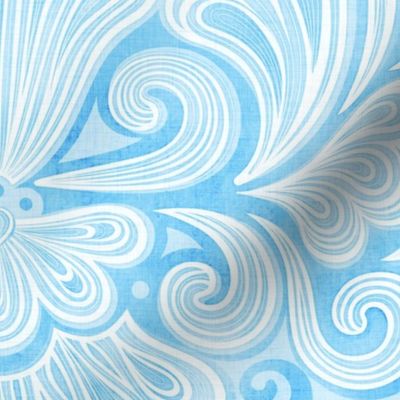 Rococo Damask Turquoise Blue- Large Scale- Romantic Home Decor- Linen Texture