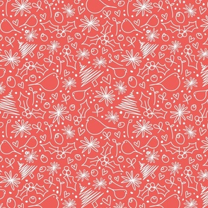 christmas doodle on coral pink