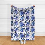 Classic Blue Watercolor Floral  (Extra Large Size Repeat)