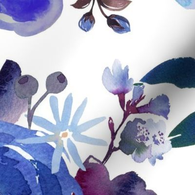 Classic Blue Watercolor Floral  (Extra Large Size Repeat)
