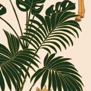 Giraffes and Monstera on Cream (large)