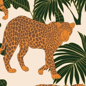 Tigers and Jungle Palms on Cream (large)