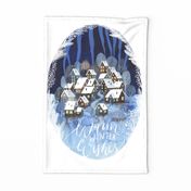Wallhanging or tea towel - warm winter wishes - winter village