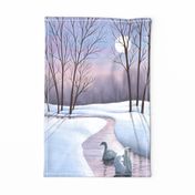 Wallhanging or te towel - swans on winter river