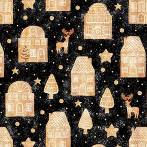Gingerbread town houses on black - small scale