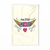 Born To Knit Tea Towel and Wall Hanging - Cream 