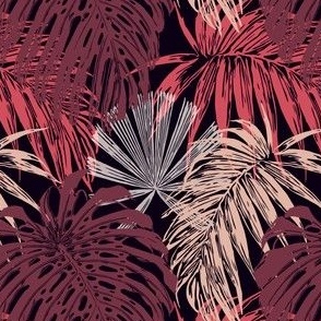 Tropical Monstera Palm Leaf in Wine