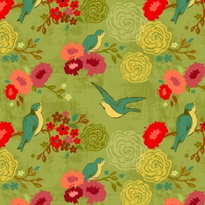 Blue Birds & Blush Blooms - Chartreuse - Jumbo