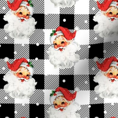 Jolly Retro Santa Black and White Plaid - medium scale