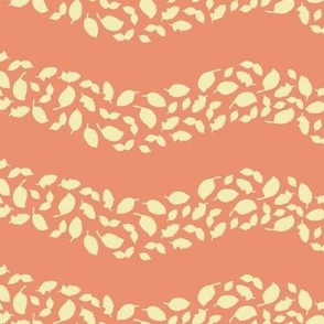 Tossed Floating Herbs & Spices wavy Stripe Coordinate, yellow cream on salmon background
