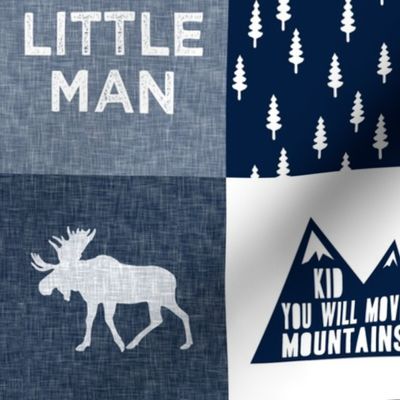(4.5" scale) Little Man & You Will Move Mountains Quilt Top - Navy C21