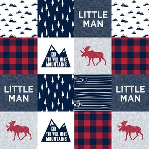 (4.5" scale) Little Man & You Will Move Mountains Quilt Top - Navy & Red C21