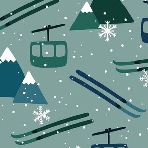 Winter Skis and Mountains - Large