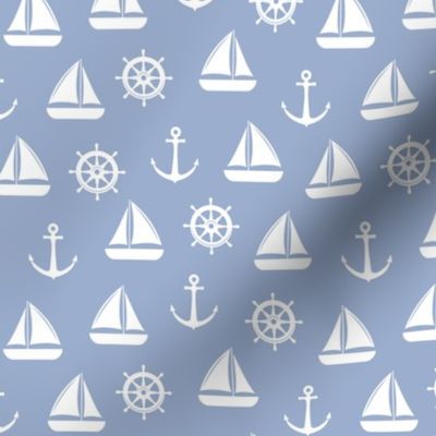 nautical - nantucket blue  -  sailboat, anchor,  wheel - C21