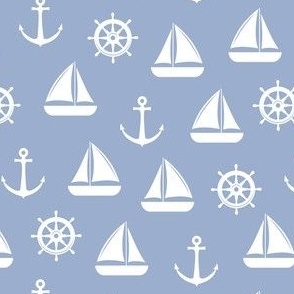 nautical - nantucket blue  -  sailboat, anchor,  wheel - C21