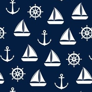 nautical - navy -  sailboat, anchor,  wheel - C21