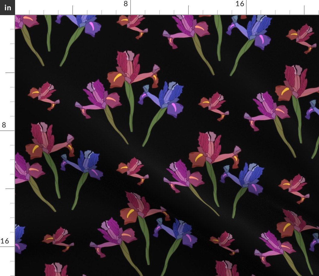 Wild Irises Allover! - black, medium to large 