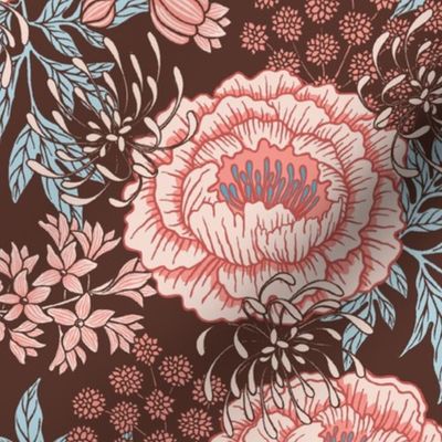 Large-Pink Peonies on Brown