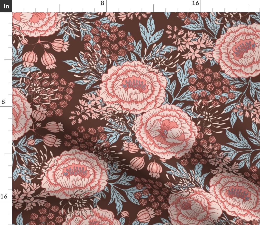 Large-Pink Peonies on Brown