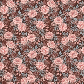 Small-Pink Peonies on Brown