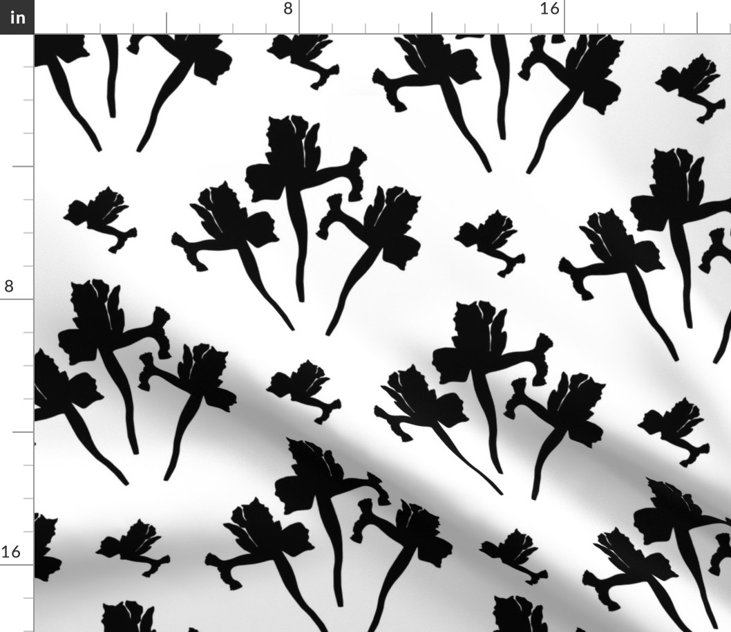Wild Irises Allover! - black silhouettes on white, medium to large 