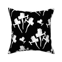 Wild Irises Allover! - white silhouettes on black, medium to large 