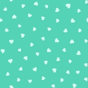Small mint green hearts on green