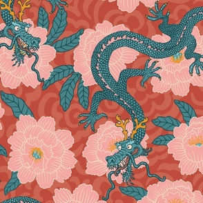 Large-Kimono Dragons on red