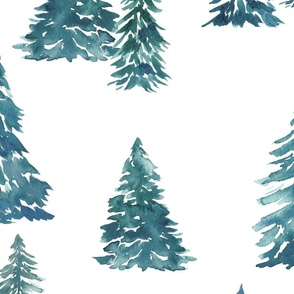 Blue Watercolor Christmas Trees JUMBO