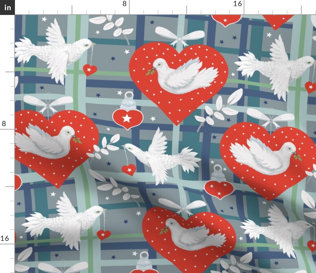 Dove Hearts Peace Design Plaid