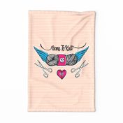 Born To Knit Tea Towel and Wall Hanging - Peach 