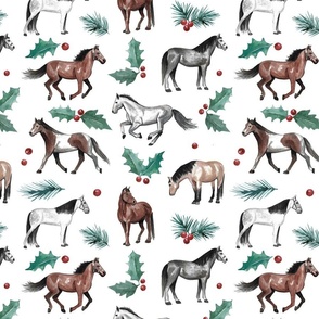 Christmas Holly Horses - 12x12