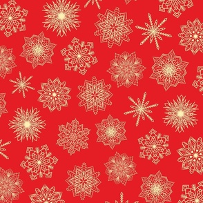 Festive Red and Yellow Elegant Snowflakes Winter Holidays