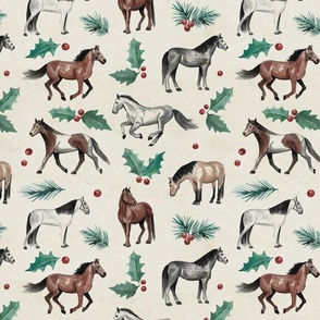 Christmas Holly Horses Rustic Texture - 12x12