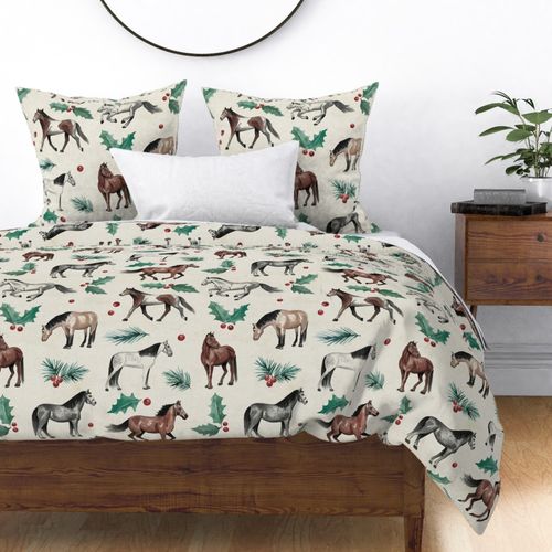 Christmas Holly Horses Rustic Texture - Fabric | Spoonflower