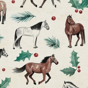 Christmas Holly Horses Rustic Texture - Jumbo