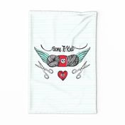 Born To Knit Tea Towel and Wall Hanging - White 
