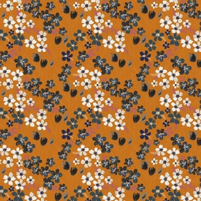 Millefleur Pattern - organic flower splatter - cream and burnt orange
