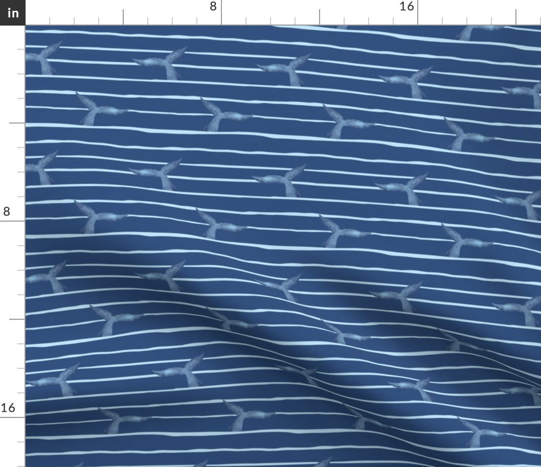 Whales and Stripes - Dark Blue - Small Scale Fabric