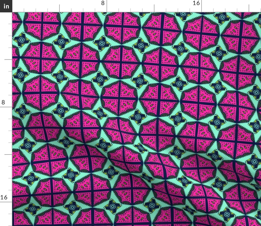 Hot pink and mint single tiled pattern  6” block small