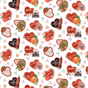 Vintage Valentines* || paper ephemera hearts love valentines day candy retro kitsch puns rocket typewriter orange fruit peach strawberry daisy painting gingham pastel coral pink
