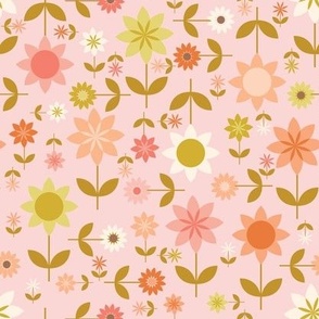 Mid Century Modern Scattered Flowers - Pink