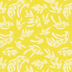 small scale scattered wattle silhouette linen - cream on yellow